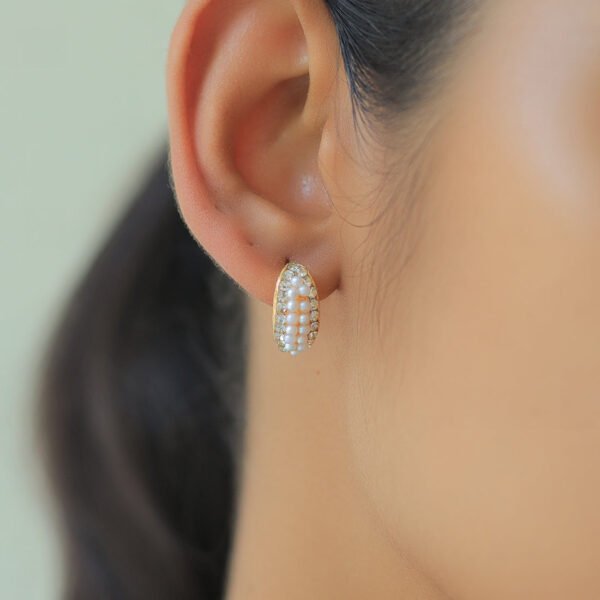 Gold-Toned Half Hoops With Diamante And Seed Pearls